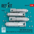 ResKit Models FAB-250 ?-54 bombs (4 pcs) (MiG-21/23/27/29, Su-7/17/20/22/24/25/27/30/ YAK-130) (3D Printed) 1:48 (RS48-0565)