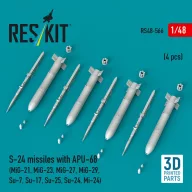   ResKit Models S-24 missiles with APU-68 (4 pcs) (MiG-21, MiG-23, MiG-27, MiG-29, Su-7, Su-17, Su-25, Su-24, Mi-24) (3D Printed) 1:48 (RS48-0566)