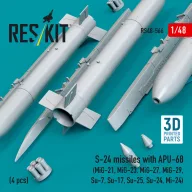   ResKit Models S-24 missiles with APU-68 (4 pcs) (MiG-21, MiG-23, MiG-27, MiG-29, Su-7, Su-17, Su-25, Su-24, Mi-24) (3D Printed) 1:48 (RS48-0566)