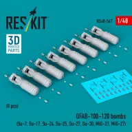   ResKit Models OFAB-100-120 bombs (8 pcs) (Su-7, Su-17, Su-24, Su-25, Su-27, Su-30, MiG-21, MiG-27) (3D Printed) 1:48 (RS48-0567)