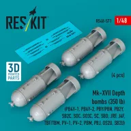   ResKit Models Mk-XVII Depth bombs (350 lb) (4 pcs) (PB4Y-1, PB4Y-2, PBY/PBN, PB2Y, SB2C, SOC, SO3C, SC, SBD, JRF, J4F, TBF/TBM, PV-1, PV-2, PBM, PBJ, OS2U, SB2U ) (3D Printed) 1:48 (RS48-0571)