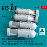   ResKit Models Mk-XVII Depth bombs (350 lb) (4 pcs) (PB4Y-1, PB4Y-2, PBY/PBN, PB2Y, SB2C, SOC, SO3C, SC, SBD, JRF, J4F, TBF/TBM, PV-1, PV-2, PBM, PBJ, OS2U, SB2U ) (3D Printed) 1:48 (RS48-0571)