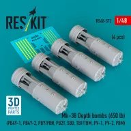   ResKit Models Mk-38 Depth bombs (650 lb) (4 pcs) (PB4Y-1, PB4Y-2, PBY/PBN, PB2Y, SBD, TBF/TBM, PV-1, PV-2, PBM) (3D Printed) 1:48 (RS48-0572)