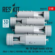   ResKit Models Mk-38 Depth bombs (650 lb) (4 pcs) (PB4Y-1, PB4Y-2, PBY/PBN, PB2Y, SBD, TBF/TBM, PV-1, PV-2, PBM) (3D Printed) 1:48 (RS48-0572)