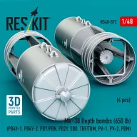   ResKit Models Mk-38 Depth bombs (650 lb) (4 pcs) (PB4Y-1, PB4Y-2, PBY/PBN, PB2Y, SBD, TBF/TBM, PV-1, PV-2, PBM) (3D Printed) 1:48 (RS48-0572)