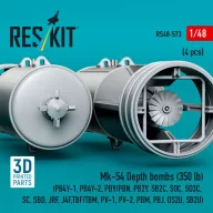   ResKit Models Mk-54 Depth bombs (350 lb) (4 pcs) (PB4Y-1, PB4Y-2, PBY/PBN, PB2Y, SB2C, SOC, SO3C, SC, SBD, JRF, J4F, TBF/TBM, PV-1, PV-2, PBM, PBJ, OS2U, SB2U) (3D Printed) 1:48 (RS48-0573)