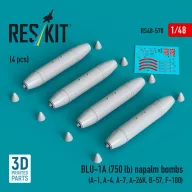   ResKit Models BLU-1A (750 lb) napalm bombs (4 pcs) (A-1, A-4, A-7, A-26K, B-57, F-100) (3D Printed) 1:48 (RS48-0578)