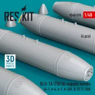   ResKit Models BLU-1A (750 lb) napalm bombs (4 pcs) (A-1, A-4, A-7, A-26K, B-57, F-100) (3D Printed) 1:48 (RS48-0578)