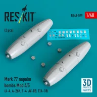   ResKit Models Mark 77 napalm bombs Mod.4/5 (2pcs) (A-4, A-26K, F-4, AV-8B, F/A-18) (3D Printed) 1:48 (RS48-0579)