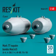   ResKit Models Mark 77 napalm bombs Mod.4/5 (2pcs) (A-4, A-26K, F-4, AV-8B, F/A-18) (3D Printed) 1:48 (RS48-0579)