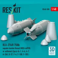   ResKit Models BLU-27A/B 750lb napalm bombs finned (MXU-469/B) or unfinned (2pcs) (A-1, A-4, A-7, A-26K, B-57, F-4, F-100, F-105 ) (3D Printed) 1:48 (RS48-0580)
