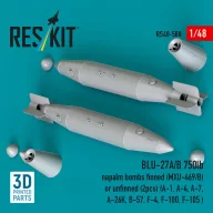   ResKit Models BLU-27A/B 750lb napalm bombs finned (MXU-469/B) or unfinned (2pcs) (A-1, A-4, A-7, A-26K, B-57, F-4, F-100, F-105 ) (3D Printed) 1:48 (RS48-0580)