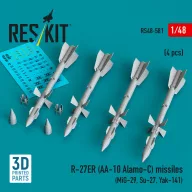   ResKit Models R-27ER (AA-10 Alamo-C) missiles (4 pcs) (MiG-29, Su-27, Yak-141) (3D Printed) 1:48 (RS48-0581)
