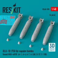   ResKit Models BLU-1B (750 lb) napalm bombs finned MXU-469/B (4 pcs) (A-1, A-4, A-7, A-26K, B-57, F-100) (3D Printed) 1:48 (RS48-0598)