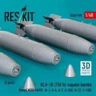   ResKit Models BLU-1B (750 lb) napalm bombs finned MXU-469/B (4 pcs) (A-1, A-4, A-7, A-26K, B-57, F-100) (3D Printed) 1:48 (RS48-0598)