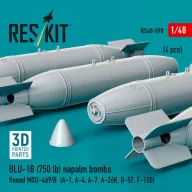   ResKit Models BLU-1B (750 lb) napalm bombs finned MXU-469/B (4 pcs) (A-1, A-4, A-7, A-26K, B-57, F-100) (3D Printed) 1:48 (RS48-0598)
