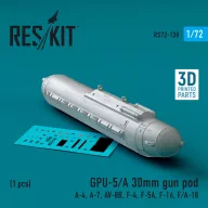   ResKit Models GPU-5/A 30mm gun pod (1 pcs) (A-4, A-7, AV-8B, F-4, F-5A, F-16, F/A-18) (3D Printed) 1:72 (RS72-0138)