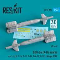   ResKit Models GBU-24 (A-B) bombs (2 pcs) (A-6, A-10, F-14, F-15, F-16, F/A-18, F-111, Mirage 2000) (3D Printed) 1:72 (RS72-0290)
