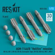   ResKit Models AGM-114A/B Hellfire missiles (4 pcs) (AH-64, AH-1, UH-60, SH-60, Eurocopter Tiger, OH-58, RAH-66, MQ-1, MQ-9) (3D Printed) 1:72 (RS72-0326)