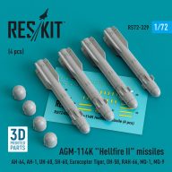   ResKit Models AGM-114K Hellfire II missiles (4 pcs) (AH-64, AH-1, UH-60, SH-60, Eurocopter Tiger, OH-58, RAH-66, MQ-1, MQ-9) (3D Printed) 1:72 (RS72-0329)