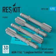   ResKit Models AGM-114L Longbow Hellfire missiles (4 pcs)(AH-64D Longbow) (3D Printed) 1:72 (RS72-0330)
