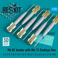   ResKit Models Mk.82 bombs with Mk.15 Snakeye fins (6 pcs) (F-4, F-5, F-8, F-15, F-16, F-18, A-1, A-4, A-6, A-7, A-10, Kfir) (3D Printed) 1:72 (RS72-0343)