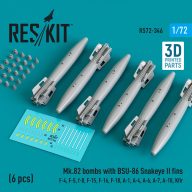   ResKit Models Mk.82 bombs with BSU-86 Snakeye II fins (6 pcs) (F-4, F-5, F-8, F-15, F-16, F-18, A-1, A-4, A-6, A-7, A-10, Kfir) (3D Printed) 1:72 (RS72-0346)