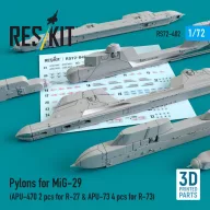   ResKit Models Pylons for MiG-29 (APU-470 2 pcs for R-27 & APU-73 4 pcs for R-73) (3D Printed) 1:72 (RS72-0402)