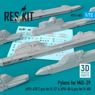   ResKit Models Pylons for MiG-29 (APU-470 2 pcs for R-27 & APU-60 4 pcs for R-60) (3D Printed) 1:72 (RS72-0403)