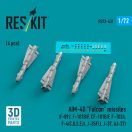 ResKit Models AIM-4D Falcon missiles (4 pcs) (F-89J, F-101B/F, CF-101B/F, F-102A, F-4(C,D,E,EJ), J-35F/J, J-37, AJ-37) (3D Printed) 1:72 (RS72-0431)