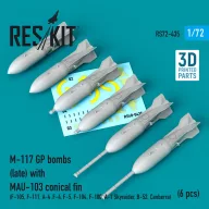   ResKit Models M-117 GP bombs (late) with MAU-103 conical fin (6 pcs) (F-105, F-111, A-4 ,F-4, F-5, F-104, F-100, A-1 Skyraider, B-52, Canberra) (3D Printed) 1:72 (RS72-0435)