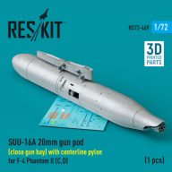   ResKit Models SUU-16A 20mm gun pod (close gun bay) with centerline pylon for F-4 Phantom II (C,D) (1 pcs) (3D Printed) 1:72 (RS72-0469)