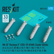   ResKit Models Mk 20 Rockeye II (CBU-59 APAM) Cluster bombs (A-4, A-6, A-7, AV-8B, A-10, F-100, F-104, F-105, F-111, F-4, F-5, F-15E, F-14, F-16, F/A-18A-D, B-52, P-3C, S-3B) (4 pcs) (3D Printed) 1:72 (RS72-0513)