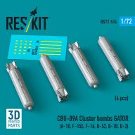   ResKit Models CBU-89A cluster bombs GATOR (4 pcs) (A-10, F-15E, F-16, B-52, B-1B, B-2) (3D Printed) 1:72 (RS72-0514)