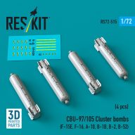   ResKit Models CBU-97/105 cluster bombs (4 pcs) (F-15E, F-16, A-10, B-1B, B-2, B-52) (3D Printed) 1:72 (RS72-0515)