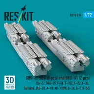   ResKit Models GBU-39 SDB (8 pcs) and BRU-61 (2 pcs) (Su-27, MiG-29, F-16, F-15E, F-22, F-35, Tornado, JAS-39, A-10, AC-130W, B-1B, B-2, B-52) (3D Printed) 1:72 (RS72-0516)