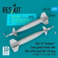   ResKit Models GBU-10 Paveway I laser guided bombs with BSU-4/B fin and BSU-3/B wing (2 pcs) (F-4D/E, F-111, A-6A, A-7E) (3D Printed) 1:72 (RS72-0521)