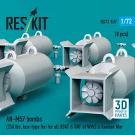   ResKit Models AN-M57 bombs (250 lbs, box-type fin) for all USAF & RAF of WW2 & Korean War (8 pcs) (3D Printed) 1:72 (RS72-0537)