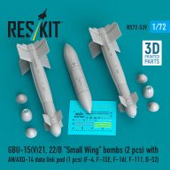   ResKit Models GBU-15(V)21,22/B Small Wing bombs (2 pcs) with AN/AXQ-14 data link pod (1 pcs) (F-4, F-15E, F-16I, F-111, B-52) (3D Printed) 1:72 (RS72-0539)
