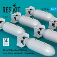   ResKit Models AN-M58 bombs (500 lbs) for all USAF & RAF of WW2 & Korean War (6 pcs) (3D Printed) 1:72 (RS72-0546)