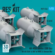   ResKit Models AN-M58 bombs (500 lbs) for all USAF & RAF of WW2 & Korean War (6 pcs) (3D Printed) 1:72 (RS72-0546)