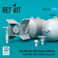  ResKit Models AN-M65 (AN-M59) bombs (1000 lbs) for all USAF & RAF of WW2 & Korean War (2 pcs) (3D Printed) 1:72 (RS72-0547)