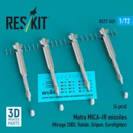   ResKit Models Matra MICA-IR missiles (4 pcs) (Mirage 2000, Rafale, Gripen, Eurofighter) (3D Printed) 1:72 (RS72-0549)
