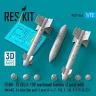   ResKit Models EGBU-15 (BLU-109 warhead) bombs (2 pcs) with AN/AXQ-14 data link pod (1 pcs) (F-4, F-15E, F-16I, F-111, B-52) (3D Printed) 1:72 (RS72-0564)