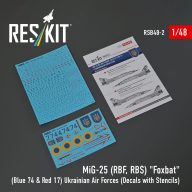   ResKit Models MiG-25RBF, RBS Foxbat (Blue 74 & Red 17) Ukrainian Air Forces (Decals with Stencils) 1:48 (RSB48-0002)