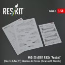 ResKit Models MiG-25RBF, RBS Foxbat (Blue 74 & Red 17) Ukrainian Air Forces (Decals with Stencils) 1:48 (RSB48-0002)
