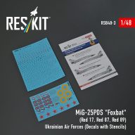   ResKit Models MiG-25PDS Foxbat (Red 17, Red 87, Red 89) Ukrainian Air Forces (Decals with Stencils) 1:48 (RSB48-0003)