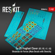   ResKit Models Su-25 Frogfoot Clover (BLUE 03, 05, 41, 45) Ukrainian Air Forces (Main Decals with Stencils)(1/48) 1:48 (RSB48-0006)