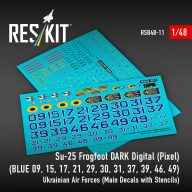   ResKit Models Su-25 Frogfoot DARK Digital (Pixel) (BLUE 09, 15, 17, 21, 29, 30, 31, 37, 39, 46, 49) Ukrainian Air Forces (Main Decals with Stencils)(1/48) 1:48 (RSB48-0011)