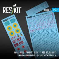   ResKit Models MiG-25PDS Foxbat (Red 17, Red 87, Red 89) Ukrainian Air Forces (Decals with Stencils) 1:72 (RSB72-0002)
